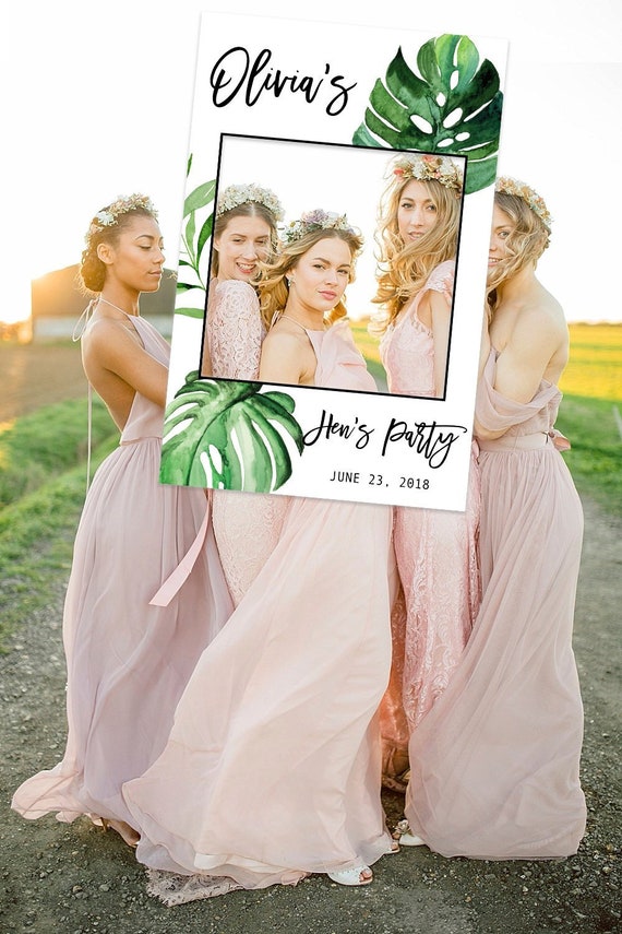Tropical Hens Party Photo Prop, Modern Bachelorette Party photo booth frame, Monstera Hens Party decoration, Hawaii Wedding photo props Il_570xn