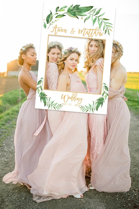 Wedding Photo Prop, Greenery Wedding photo booth frame, Wedding decoration, Modern Wedding photo props, Printable wedding Photo Prop, Leaves Il_570xn