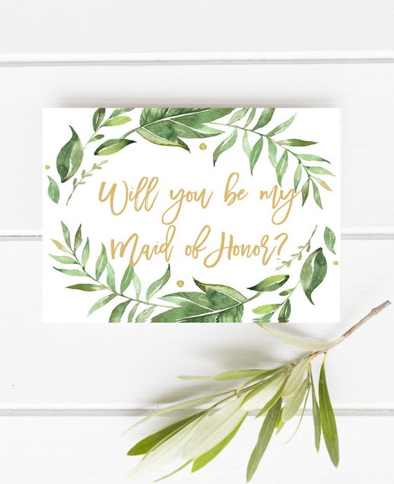 Printable maid of honor card, Will you be my maid of honor, Greenery bridesmaid card, Botanical bridesmaid card, Garden maid of honor card Il_570xn