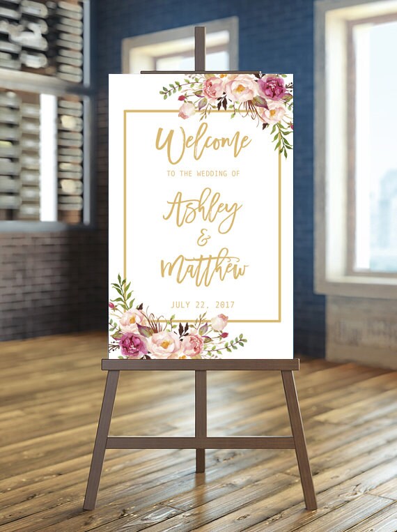 Welcome Wedding Sign, Blush and gold welcome Sign, Printable Wedding Sign, Rustic wedding Sign, Rose Wedding Sign, Romantic wedding, Elegant Il_570xn
