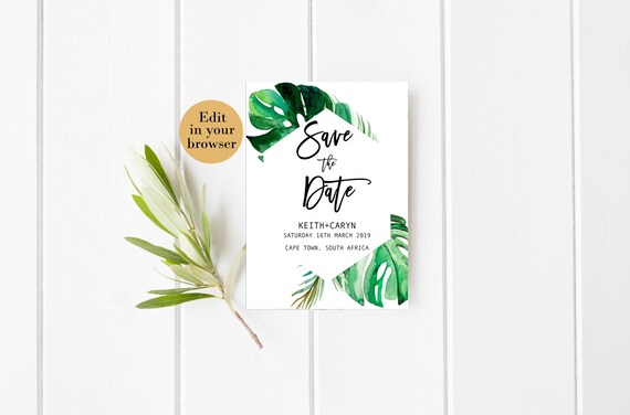 Editable Save the date, Monstera Save the date, Escape Save the date, Modern Save the date, Tropical save the date Palm Leaves Save the Date Il_570xn