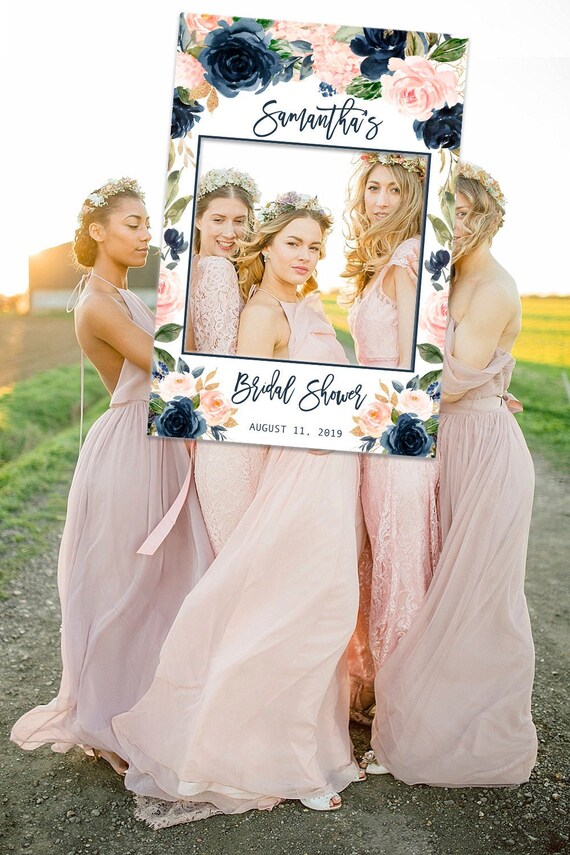 Navy Bridal shower Photo Prop, Personalized Bridal shower photo booth frame, Selfie frame, Navy Bridal Shower decoration, Blush selfie frame Il_570xn