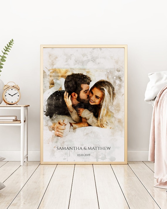 Custom Couple Portrait Watercolor, Custom Portrait From Photo, Custom Family Portrait, 1st anniversary gift, Husband birthday gift Wife gift Il_570xn