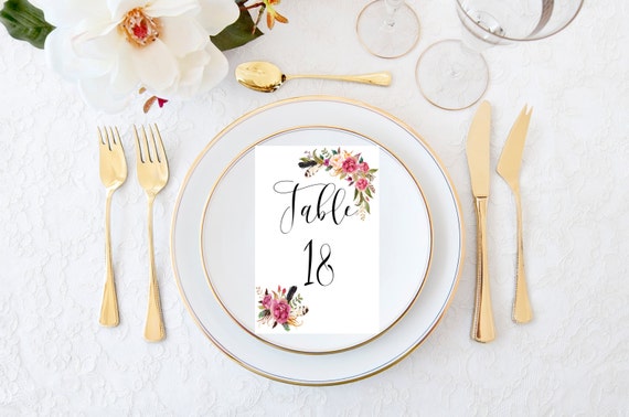 Printable table numbers, Boho table numbers, Calligraphy table number, Floral table numbers, 1-20 tables, Bohemian table numbers, Purple Il_570xn