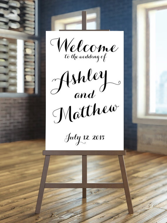 Printable Wedding Sign, Welcome Wedding Sign, Black and white wedding Sign, Elegant wedding sign, Calligraphy Wedding Sign, Custom sign Il_570xn