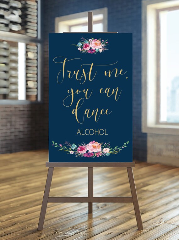 Printable wedding bar sign, Trust me you can dance, Alcohol sign, Vodka sign, Gold navy wedding decor, Navy wedding sign, Wedding sign Anna Il_570xn