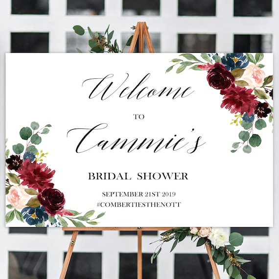 Burgundy Bridal shower welcome sign, Bridal shower decorations, Bridal brunch welcome sign, Marsala Bridal shower sign Bridal Brunch welcome Il_570xn