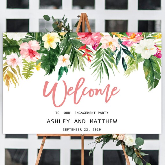 Tropical Engagement Party Sign, Welcome Engagement Party, Hawaiian Engagement Party Welcome sign, Large Welcome Poster, Personalized sign Il_570xn