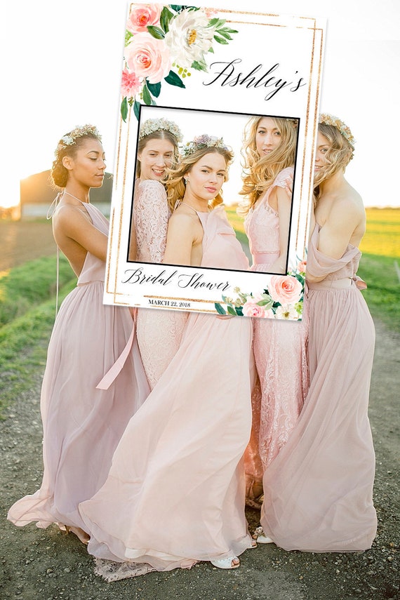 Bridal shower Photo Prop, Personalized Bridal shower photo booth frame, Geometric Bridal Shower decoration, Peach Wedding photo props Coral Il_570xn