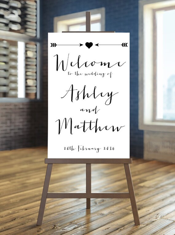 Printable Wedding Sign, Welcome Wedding Sign, Arrow Wedding Sign, Black and white wedding Sign, Rustic Wedding Sign, Heart wedding sign Il_570xn