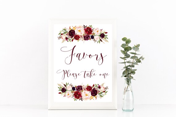 Printable favors sign, Marsala favors sign, Floral wedding sign, Burgundy favors sign, Autumn wedding sign, Burgundy signage, Rustic, Carry Il_570xn