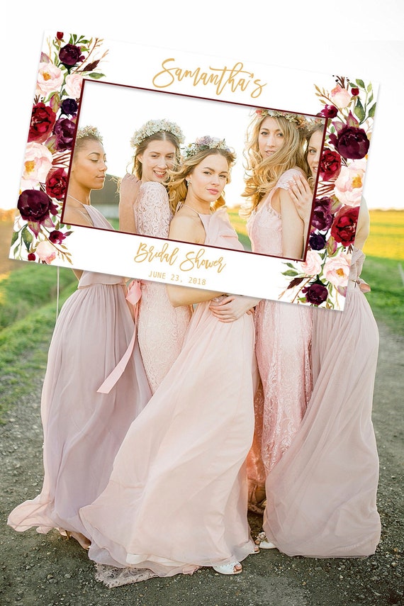 Bridal shower Photo Prop, Marsala Bridal shower photo booth frame, Gold Bridal Shower decoration, Horizontal Wedding photo props Landscape Il_570xn