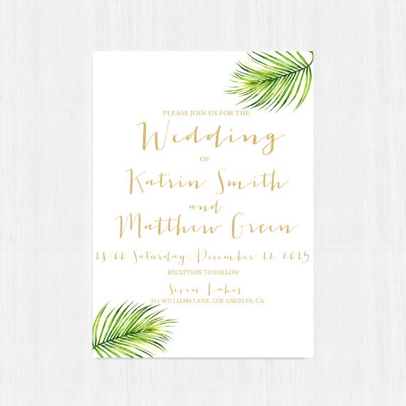Printable invitation, Palm Leaf invite, Tropical invite, Destination Wedding, Greenery invite, Beach wedding, Hawaii invite Palm Tree invite Il_570xn