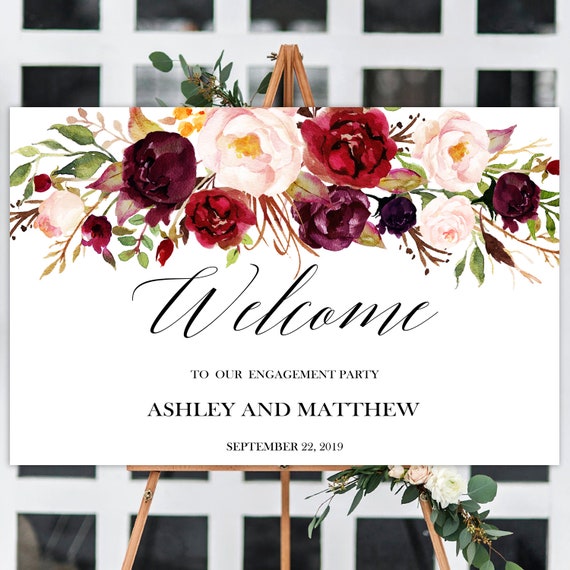 Fall Engagement Party Sign, Marsala Welcome Engagement Party, Engagement Dinner Welcome sign, Large Welcome Poster, Personalized sign Custom Il_570xn