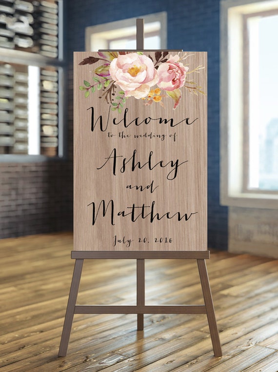 Printable Wedding Sign, Welcome Wedding Sign, Floral Wedding Sign, Wood wedding Sign, Wedding Sign, Rustic Wedding Sign, Rose wedding sign Il_570xn