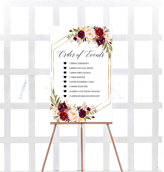 Printable Order Of Events Sign Marsala Order Of Events Sign