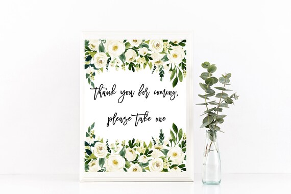 Printable favors sign, White favors sign, Thank you for coming sign, White and greenery favors sign, Please take one floral sign Favors sign Il_570xn