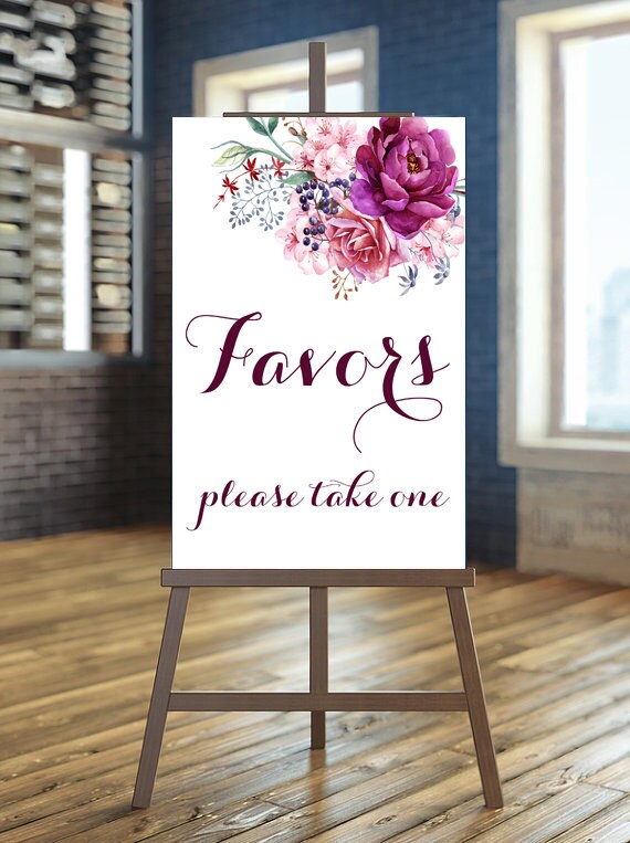Printable wedding favors sign, Burgundy favors sign, Floral wedding sign , Autumn wedding sign, Flowers wedding sign Boho Favors sign Rustic Il_570xn