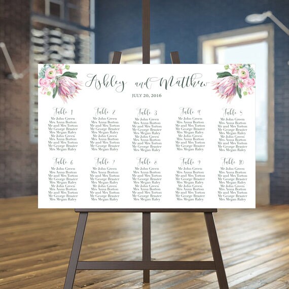 Wedding seating chart printable, Succulent guests list, Desert Wedding Protea seating plan, Succulent seating, Escape wedding guest list Il_570xn