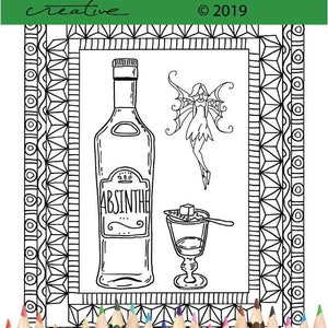 Absinthe Cocktail Coloring Page PDF Digital Download and Recipe