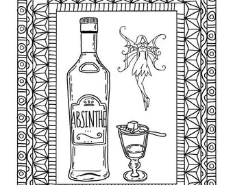 Absinthe Cocktail Coloring Page PDF Digital Download and Recipe