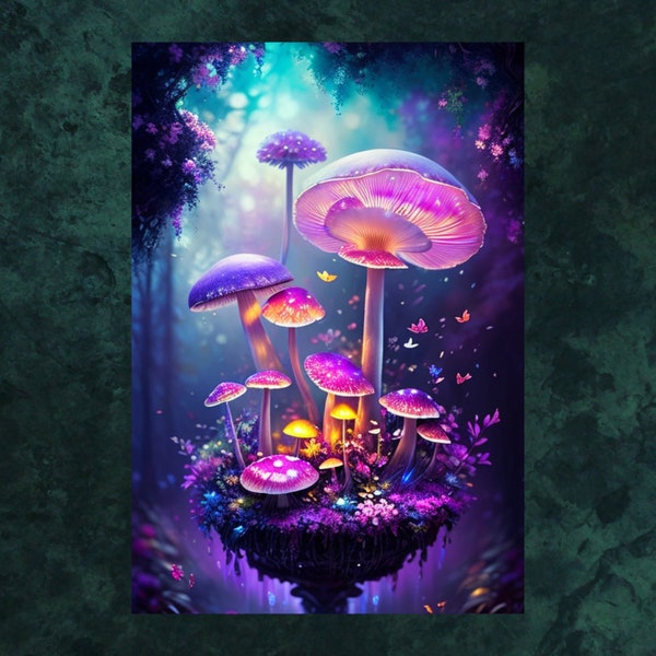 Glowing Dreamy Mushrooms Printable Wall Art, Instant Digital Download, Digital Download Poster, Digital Art, Downloadable Fantasy Art