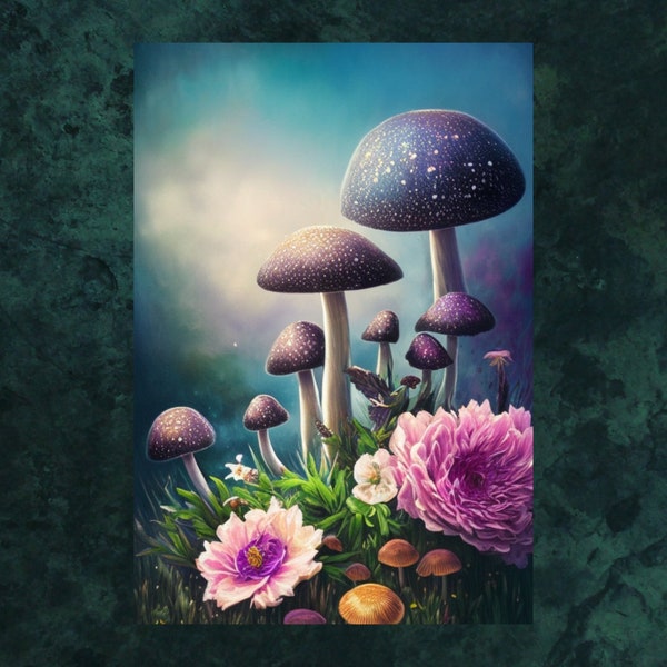 Glowing Dreamy Mushrooms Printable Wall Art, Instant Digital Download, Digital Download Poster, Digital Art, Downloadable Fantasy Art