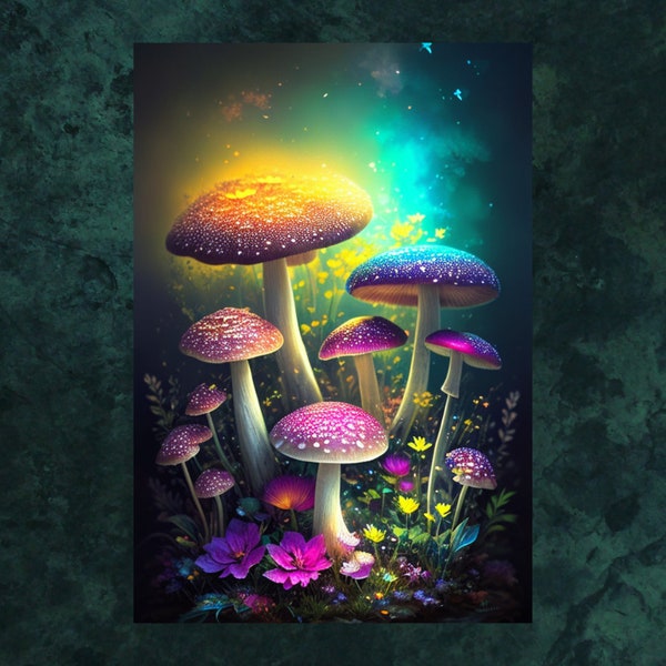 Glowing Dreamy Mushrooms Printable Wall Art, Instant Digital Download, Digital Download Poster, Digital Art, Downloadable Fantasy Art