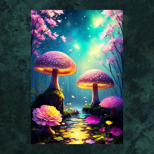 Glowing Dreamy Mushrooms Printable Wall Art, Instant Digital Download, Digital Download Poster, Digital Art, Downloadable Fantasy Art