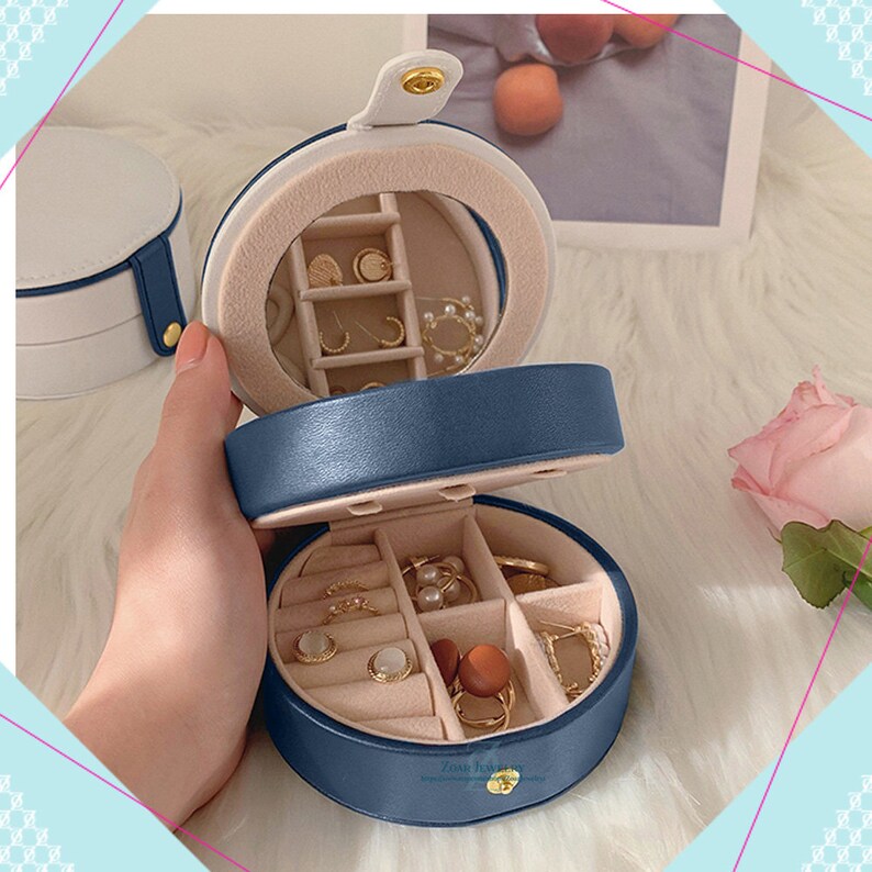 Round Travel Jewellery Case Inital Case Jewellery Box Etsy