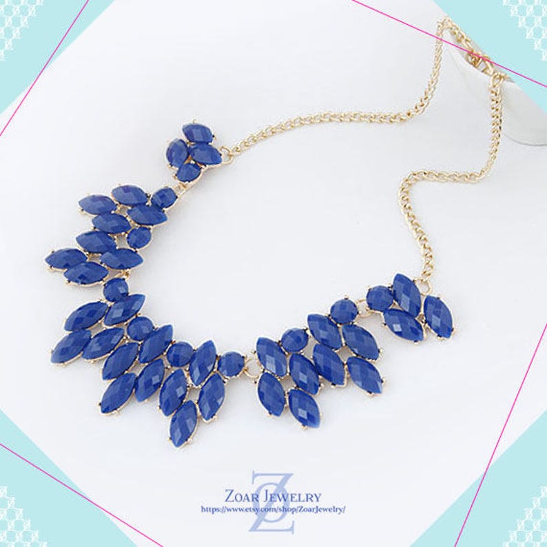 Bridesmaids Necklace Bib Necklace Blue Statement Necklace Fashion Party Necklace