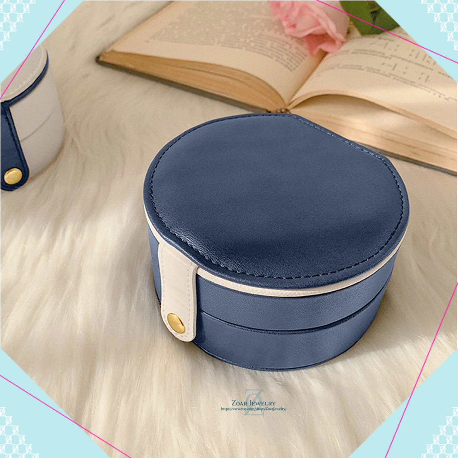 Round Travel Jewellery Case Inital Case Jewellery Box Etsy