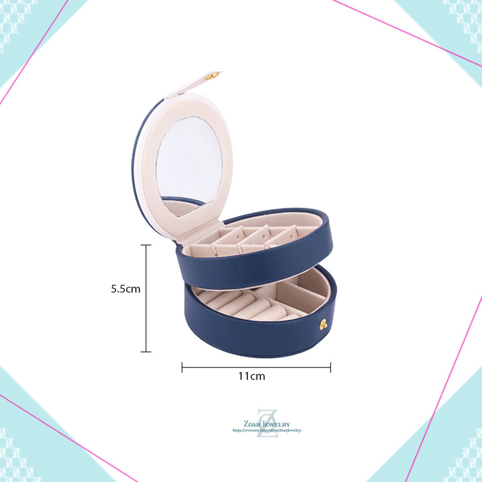 Round Travel Jewellery Case Inital Case Jewellery Box Etsy