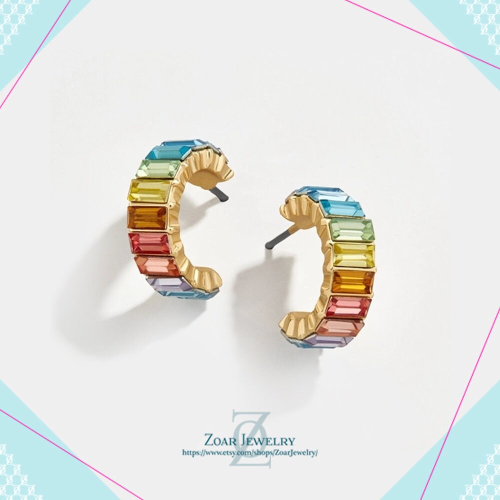 Rainbow Ear Cuffs Multicolor Earrings Hoop Earring gift for Etsy