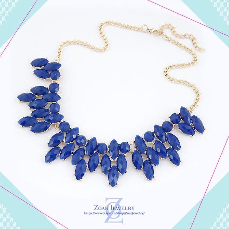 Bridesmaids Necklace Bib Necklace Blue Statement Necklace Fashion Party Necklace