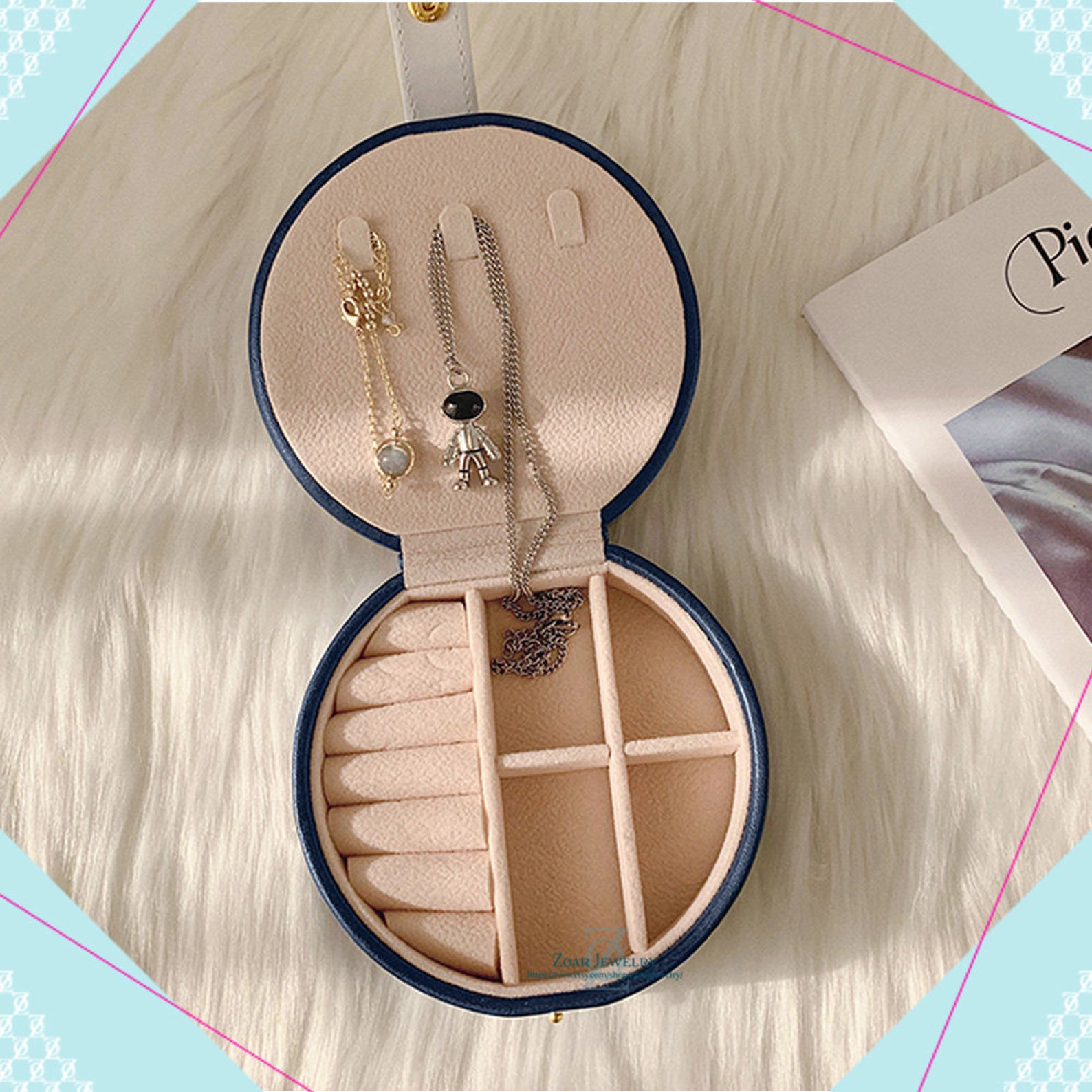 Round Travel Jewellery Case Inital Case Jewellery Box Etsy