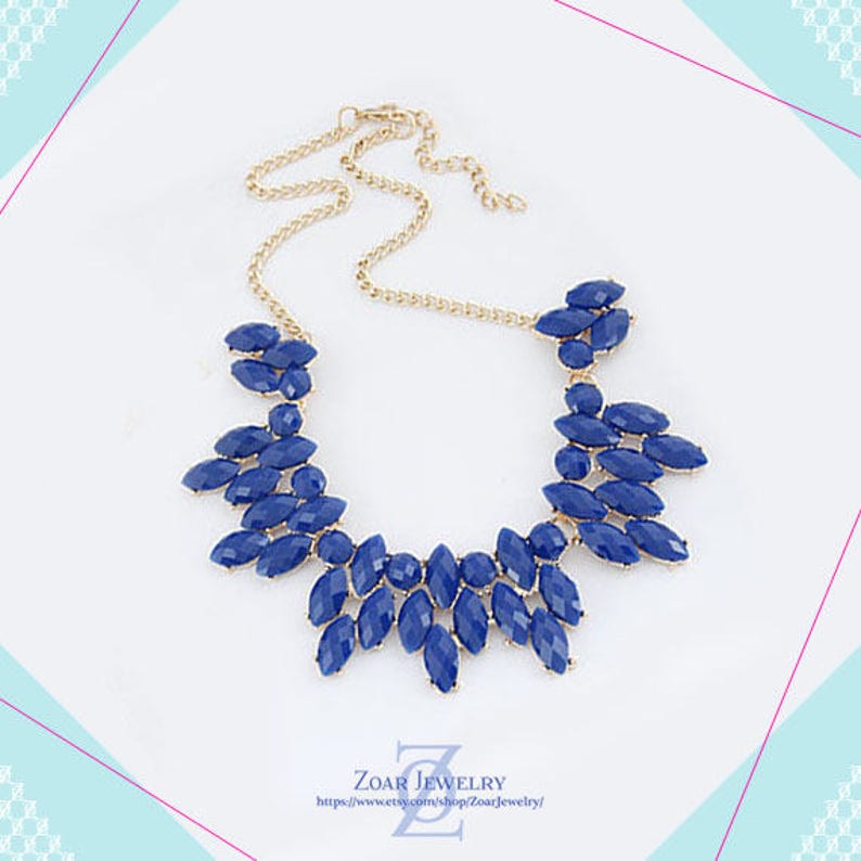 Bridesmaids Necklace Bib Necklace Blue Statement Necklace Fashion Party Necklace