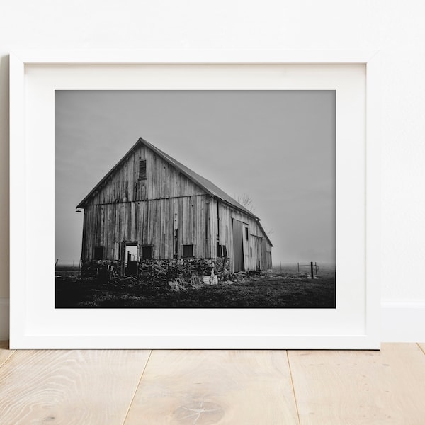 Barn Photograph, Rustic barn, farmhouse decor, black and white barn photography, Missouri Landscape