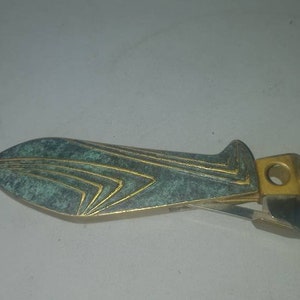 Art deco cigar cutter brass green patinated