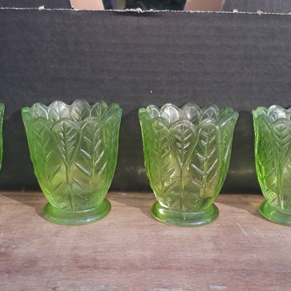 Set of 4x vase cups glass green 1920s art deco also available individually