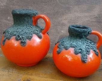 Roth set of 2x jug / vase fat lava black orange