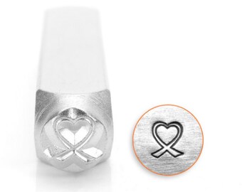 6 mm heart shaped breast cancer awareness ribbon metal stamp