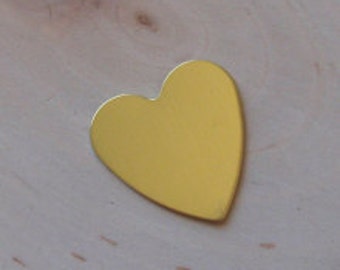 Brass heart blanks - 20 gauge 1/2 inch QTY 5 , stamping blanks, embossing blanks , scrapbooking