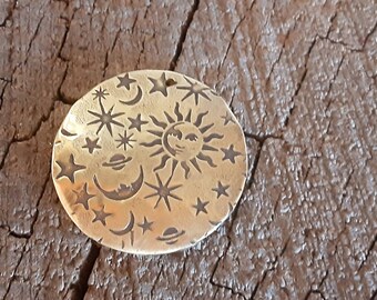 Brass sun moon and stars charm - brass findings - brass pendant charm - 1 inch disc - choose your metal and style - handmade supplies