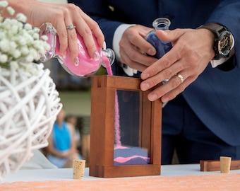 Petite boîte/cadre de cérémonie Unity pour mariage en sable - brun chocolat, blanc, naturel + option de gravure