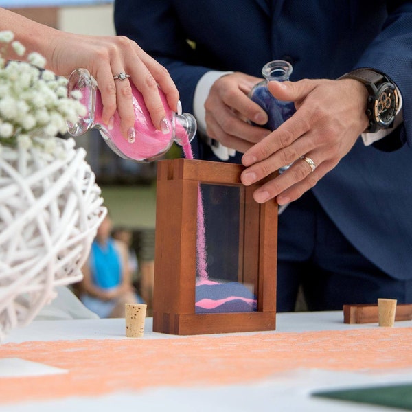 Kleine Hochzeit Unity Sand Box/Rahmen - schokobraun, weiß, natürlich + Gravur-Option