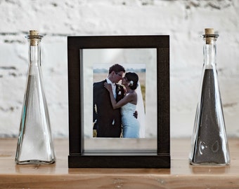 Personalized Unity Wedding Sand Ceremony Photo Frame Set Kit - Various Colors + Pyramid Heart Pouring Vases + Colored Sand - Plastic Free