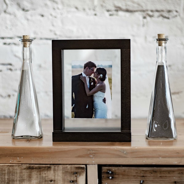 Kit de cadre photo personnalisé mariage cérémonie sur sable Unity - Différentes couleurs + Vases coulée coeur pyramide + Sable coloré - Sans plastique