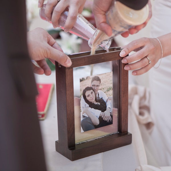 Rustic Wooden Unity Wedding Sand Ceremony Photo Frame - Unity Picture Frame Brown, White, Black, Natural + Personalization