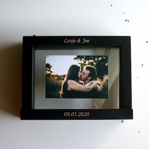 Real Wood Horizontal Rustic Unity Wedding Sand Ceremony Photo Frame Chocolate Brown, White Engraving Option Personalization - Plastic Free